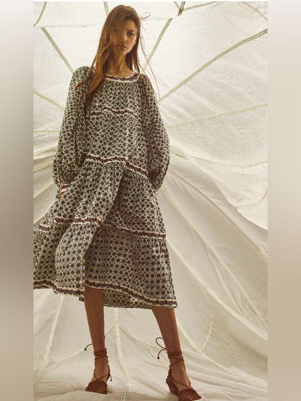 Tory Burch Printed Puff- Sleeve Dress NWT